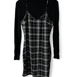 Black and white plaid slip dress two piece with top